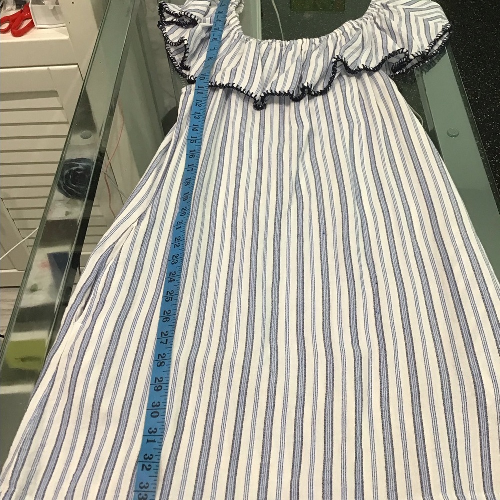 Tommy Bahama Ticking Stripe Blue And White Off-Shoulder Dress/Swim Cover-Up View 4